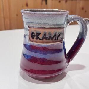 Alewine Pottery 2013 Gramps Stoneware Blue Red‎ Gray Glazed Mug Cup